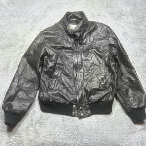 Vintage Members Only‎ Leather Jacket Mens 44 Black Racer Bomber Zip In Hood 80s